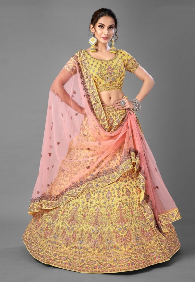 Yellow georgette embroidered lehenga choli 6905