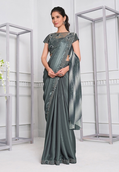 Grey silk saree with blouse 21504