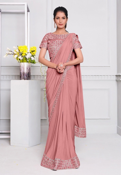 Pink lycra festival wear saree 21512