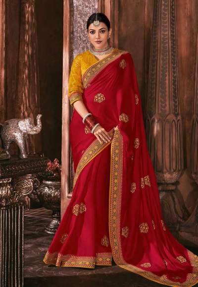 Kajal aggarwal red silk saree with blouse 5177