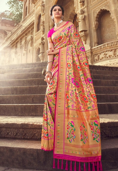 Golden banarasi silk saree 3013B