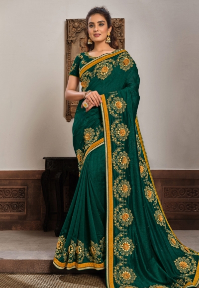 Green silk georgette saree with blouse 21410