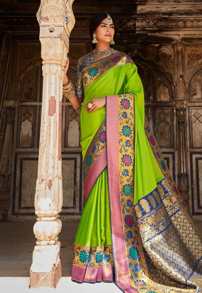 Light green silk saree with blouse 1382
