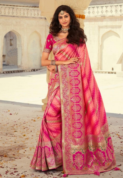 Pink banarasi silk festival wear saree 10114