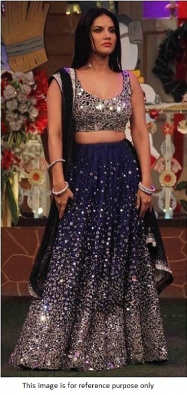 Bollywood model inspired blue mirror work lehenga