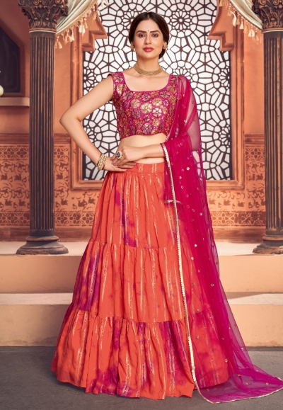 Orange cotton sequins work lehenga choli 1735