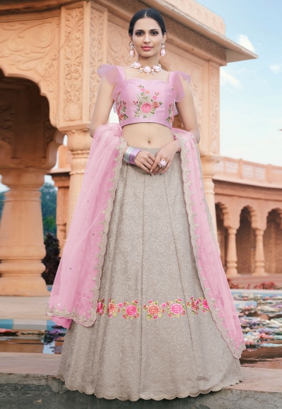 Grey satin embroidered lehenga choli 4223