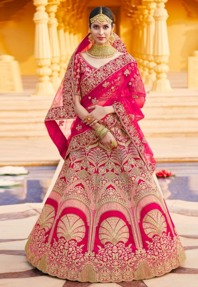 Pink velvet bridal lehenga choli 8301