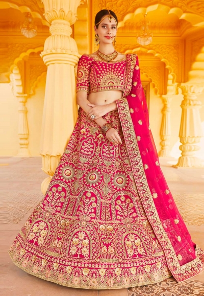 Pink velvet bridal lehenga choli 8303