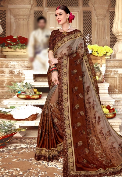 Brown silk festival wear saree 67876