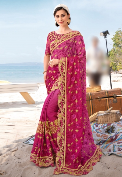 Pink barfi silk festival wear saree 67882