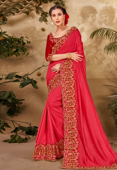 Pink silk georgette saree with blouse 64351