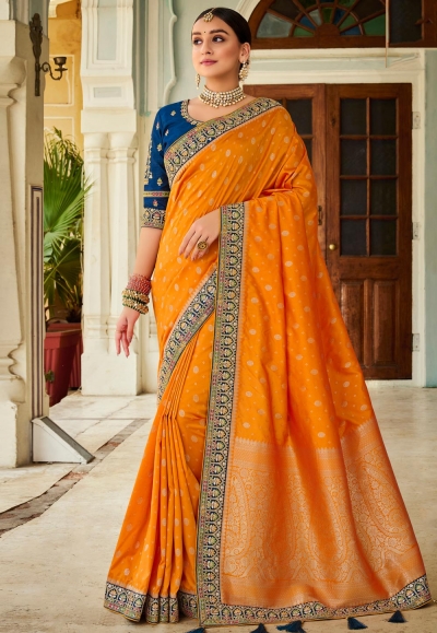Orange silk saree with blouse 109