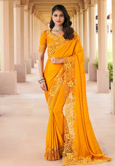 Yellow georgette saree with blouse 6801