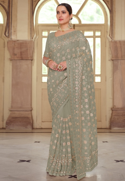 Grey georgette festival wear saree 7515