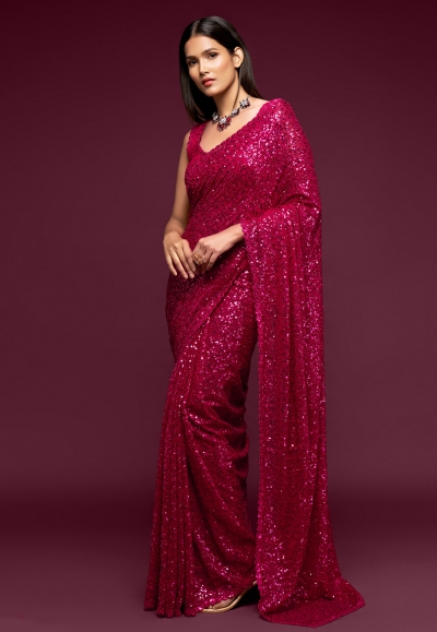 Magenta georgette festival wear saree 1003