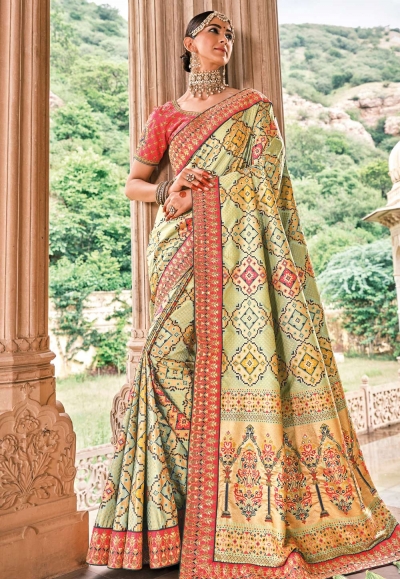 Light green silk patola print saree 5814