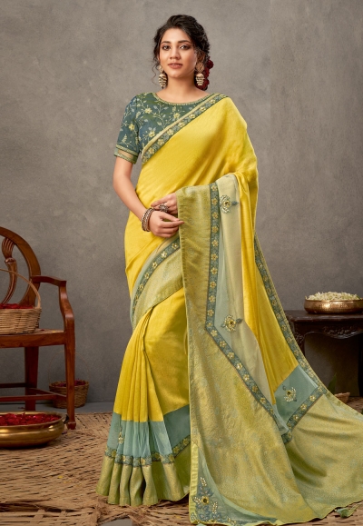 Yellow tussar silk saree with blouse 41511