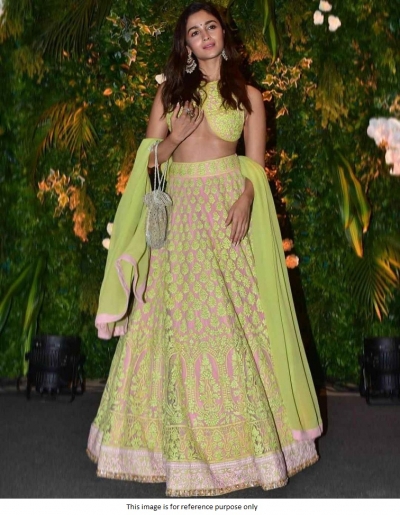 Bollywood Alia Bhatt inspired pink and yellow lehenga