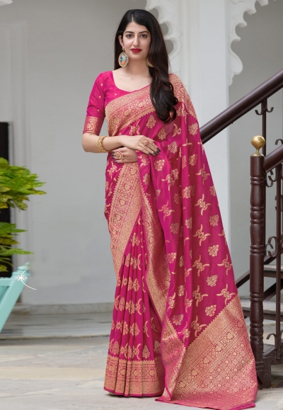 Magenta banarasi saree with blouse 6007