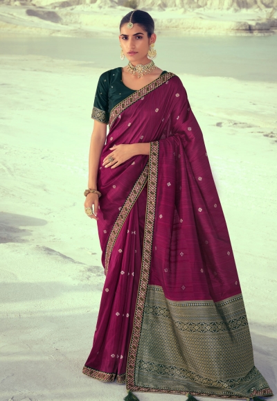 Magenta silk saree with blouse 4233