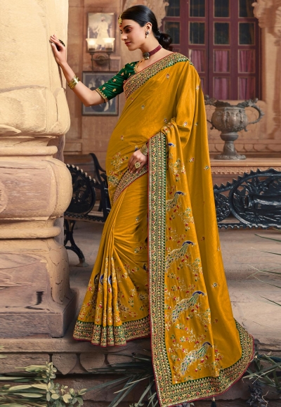 Mustard satin georgette saree with blouse 1102