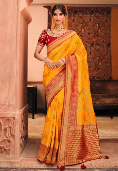 Yellow silk saree with blouse 13361