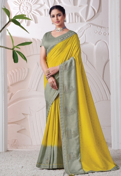 Yellow viscose saree with blouse 41607