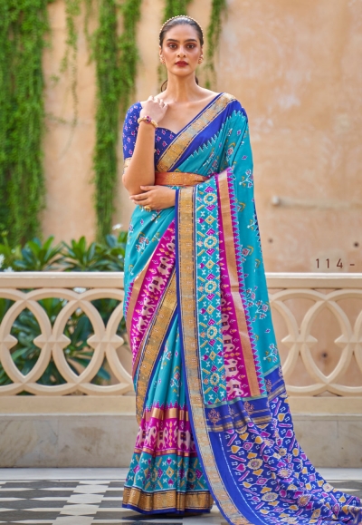 Sky blue silk saree with blouse 114G