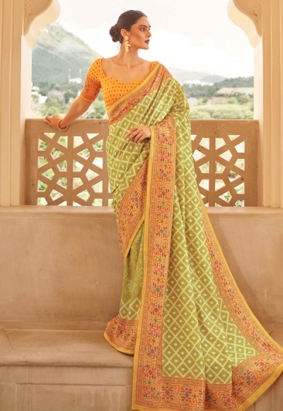 Light green silk saree with blouse 241