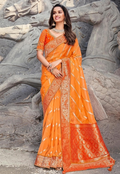 Orange color silk festival wear saree 1306