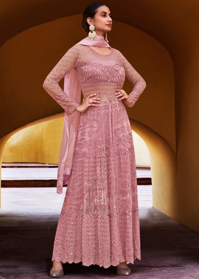 Splendid Green Net Front Slit Lehenga Style Anarkali Suit