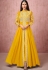 bright yellow georgette embroidered front slit anarkali suit 8524f