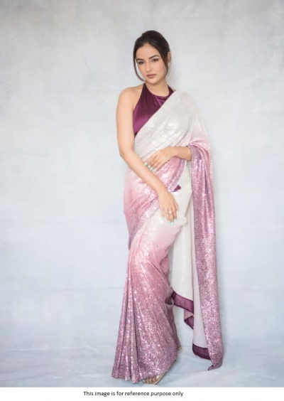 Bollywood model Mauve pink shaded sequins saree