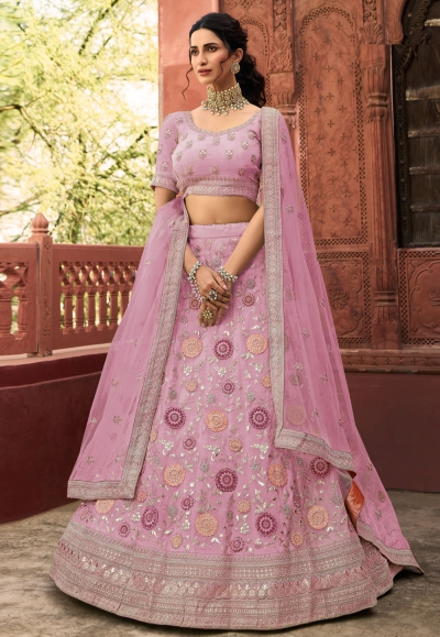 Pink organza party wear lehenga choli 7225