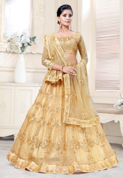 Beige net wedding lehenga choli 136733