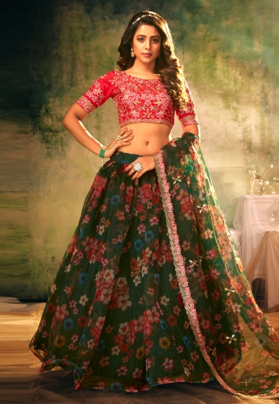 Green organza circular lehenga choli 108a