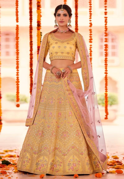 Yellow organza a line lehenga choli 8602