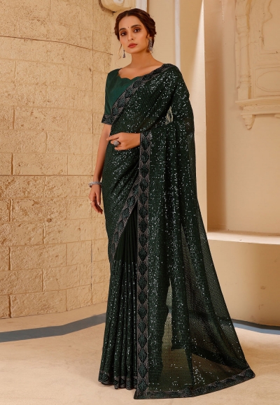 Green georgette saree with blouse 381B