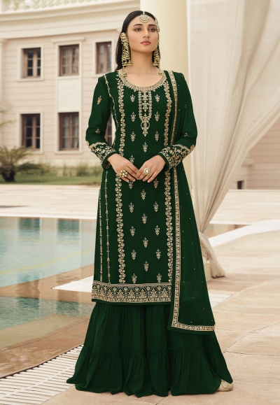 Green faux georgette sharara suit 73003B