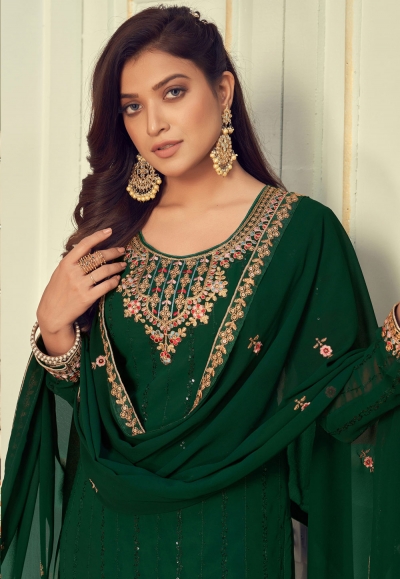 Green Silk Georgette Palazzo Straight main image 1