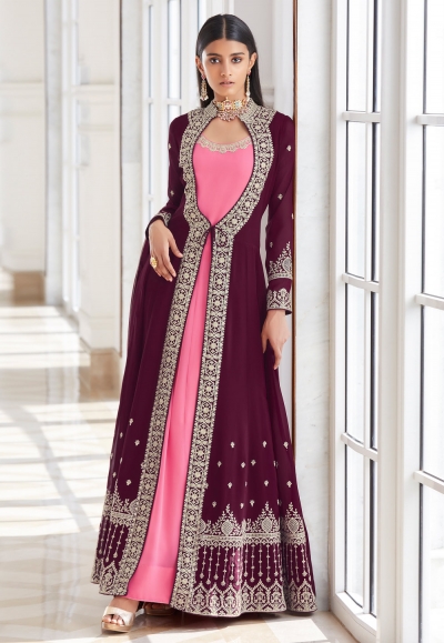 Wine georgette jacket style suit 8483