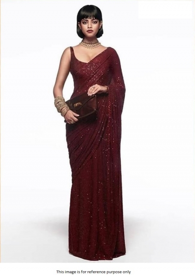 Bollywood Sabyasachi Inspired maroon georgette sequin saree