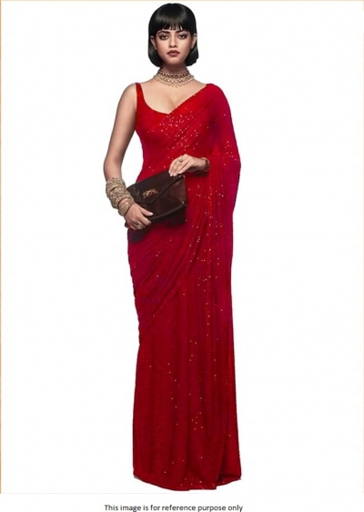 Bollywood Sabyasachi Inspired red georgette sequin saree