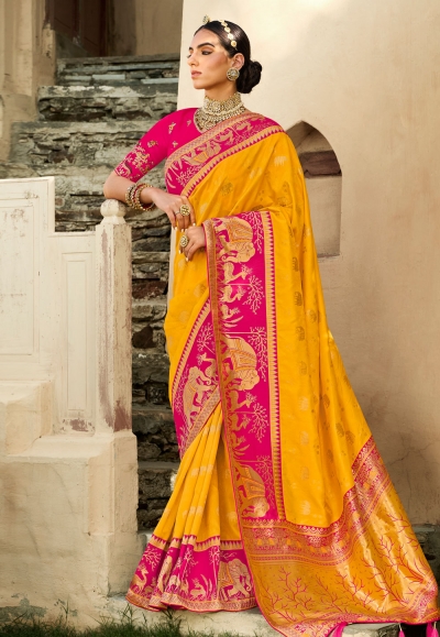 Yellow silk saree with blouse 2209