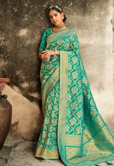 Sea green silk festival wear saree 2208