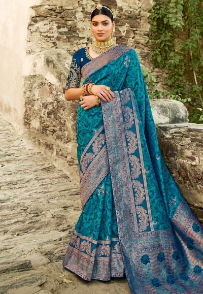 Turquoise silk saree with blouse 2205