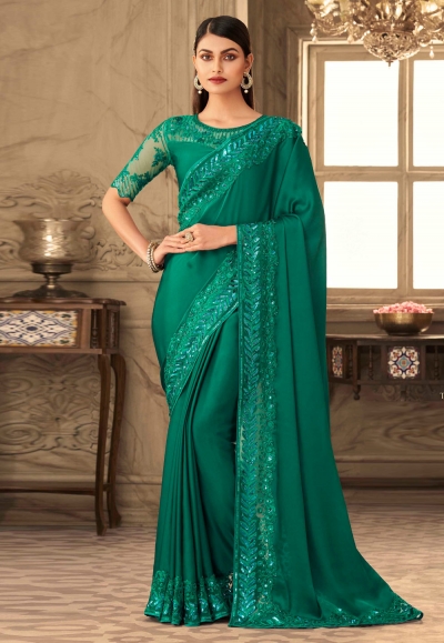Green silk festival wear saree 6302
