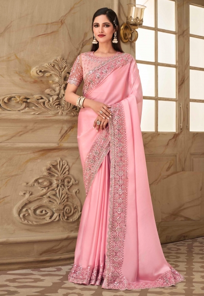 Pink silk saree with blouse 6307