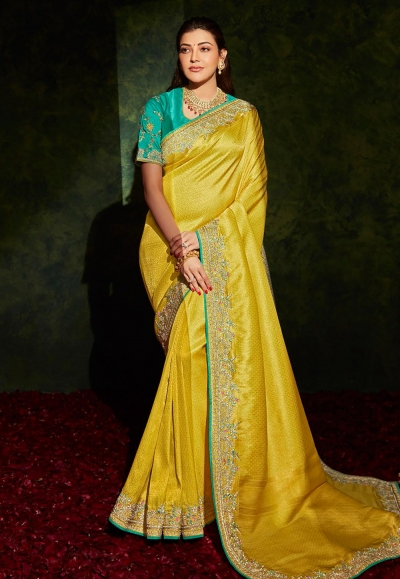 Kajal aggarwal yellow silk bollywood saree 5206